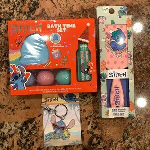 Disney Stitch Bath Time Set, Stitch Mad Beauty Hair Brush, And Keychain. New